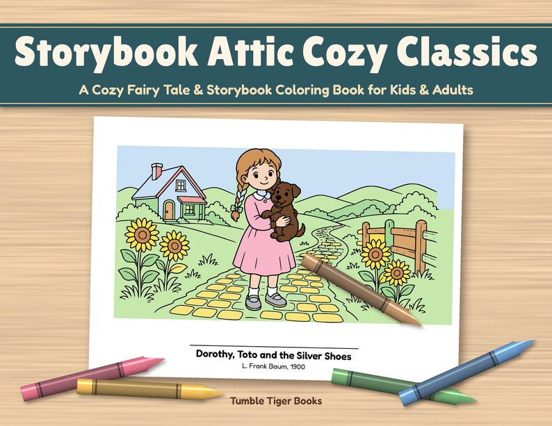 Clásicos acogedores de Storybook Attic / Libro para colorear de cuentos de hadas acogedores para niños y adultos, escenas de cuentos sencillas y llamativas, PDF imprimible imagen 1