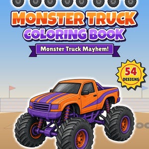 Monster Truck Mayhem! Monster Truck Coloring Pages, 54 Bold Designs for Kids 6+ & Adults, Party Pack, Printable PDF, Instant Download imagen 1