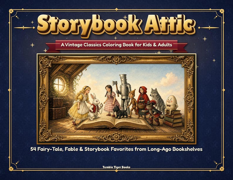 Storybook Attic: Enchanted Fairy Tale Classics | Vintage Fairy Tale Coloring Book for Adults, Teens and Kids, Detailed Storybook Scenes image 1
