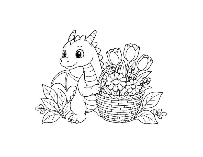 Pequeños Amigos Ember / Libro para colorear de dragones adorables para niños y adultos, dragones bebés tiernos, llamativos y fáciles de dibujar, PDF imprimible, descarga instantánea imagen 8