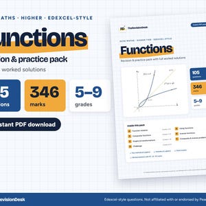 Pacchetto di ripasso per le funzioni avanzate di matematica GCSE / 105 domande in stile Edexcel con soluzioni dettagliate in formato PDF