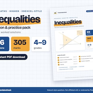 Revisiepakket voor GCSE Wiskunde Hogere Ongelijkheden | 106 vragen in Edexcel-stijl met uitgewerkte oplossingen (pdf)