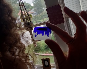 Stained Glass Blue + White Translucent Pin VINTAGE