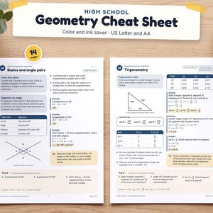 Geometry Cheat Sheet, 14 Pages, Triangles Circles Formulas (Digital Download)