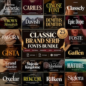 Pacote de fontes serifadas de luxo: fontes elegantes para identidade visual, tipografia moderna para logotipos, coleção de tipografia editorial.