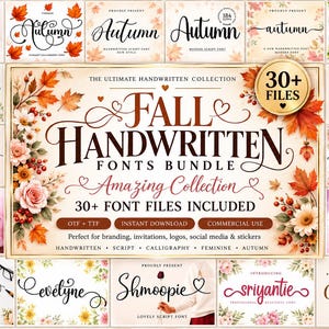 30+ Fall Handwritten Script Fonts Bundle, Modern Calligraphy Wedding Font, Cricut Canva Procreate Download