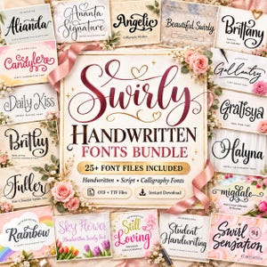 25+ Swirly Script Font Bundle, Calligraphy & Handwritten Fonts for Cricut, Branding and Invitations