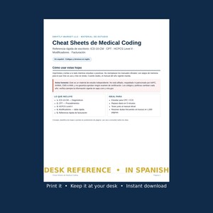 Guías rápidas de codificación médica en español / Referencia rápida de modificadores CPT y HCPCS de ICD-10 / Guía de estudio para el examen CPC en PDF
