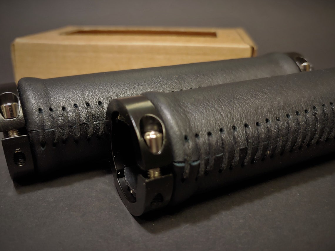 Leather Grips for Bicycle. Black Etsy