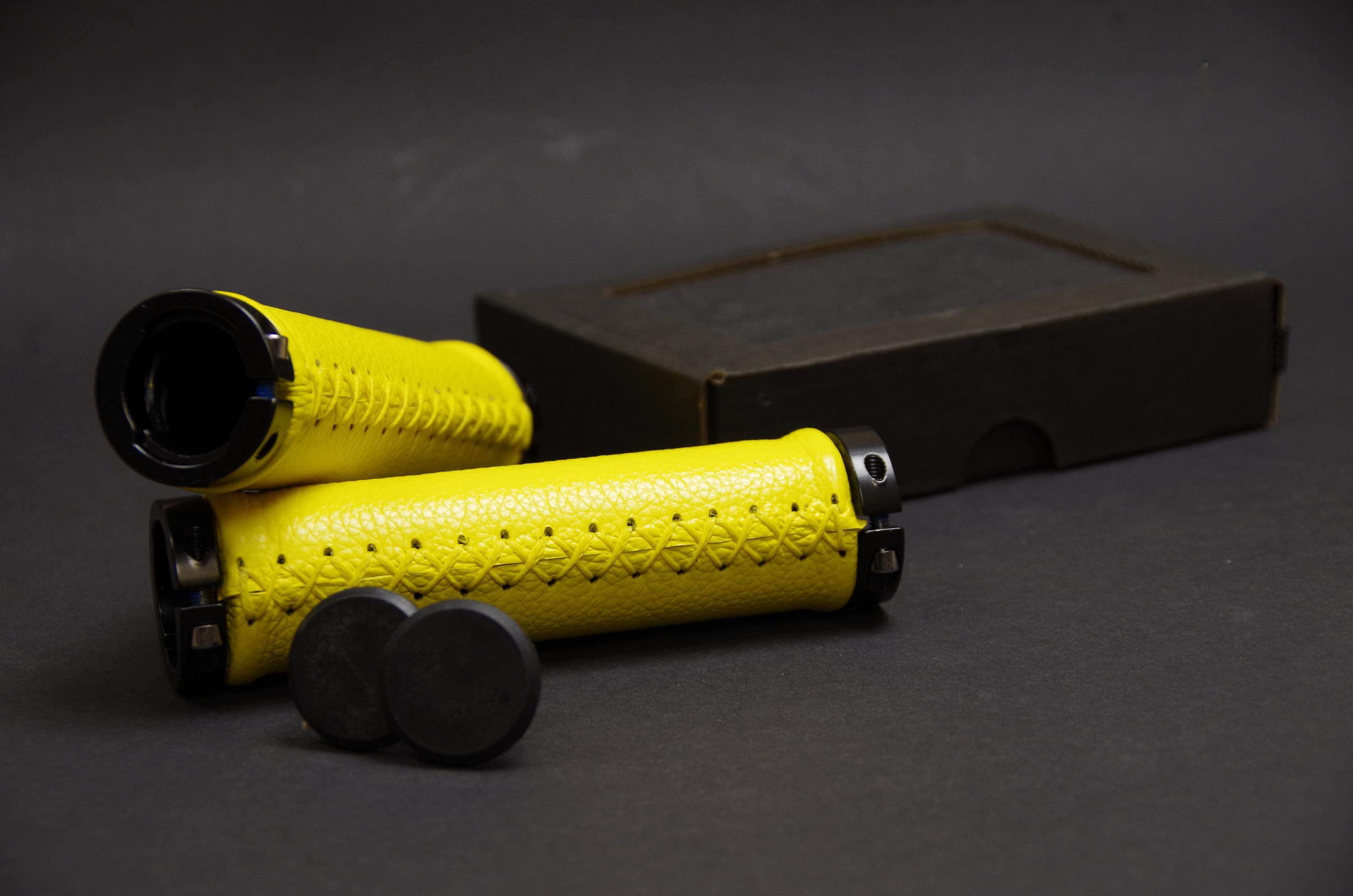 Leather Grips for Bicycle. Yellow.