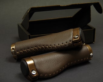 Leather Grips for Bicycle. Dark brown.