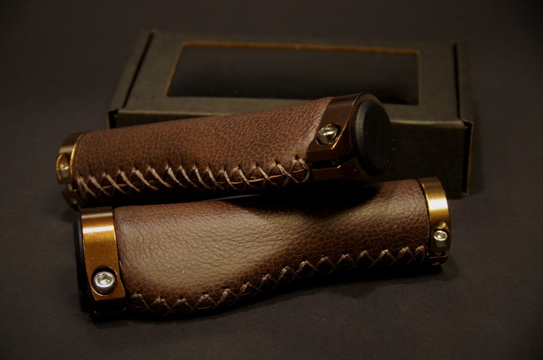 Leather Grips for Bicycle. Dark Brown. Etsy