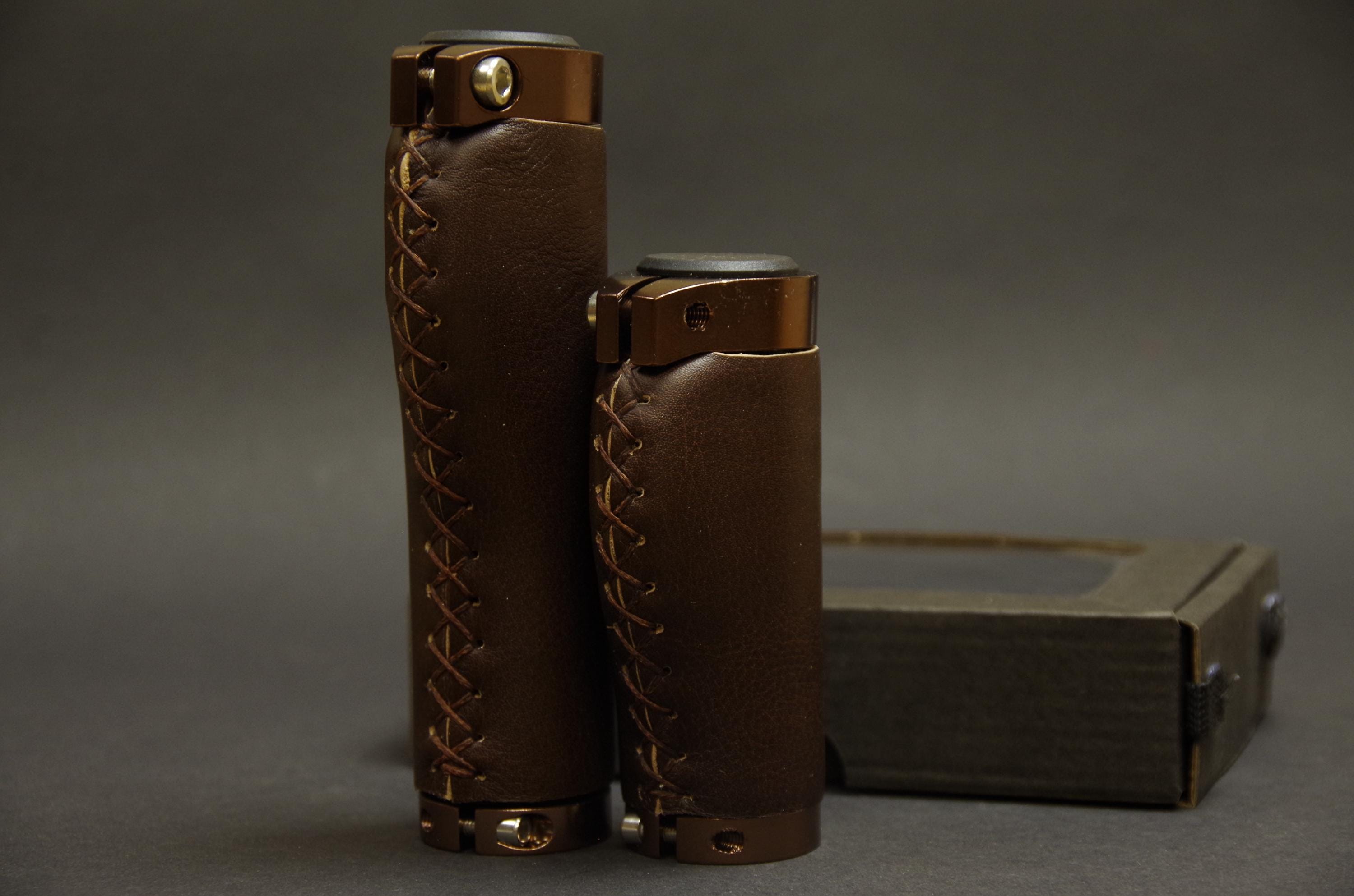 Leather Dark brown Bicycle Grips for three-speed gearshift.