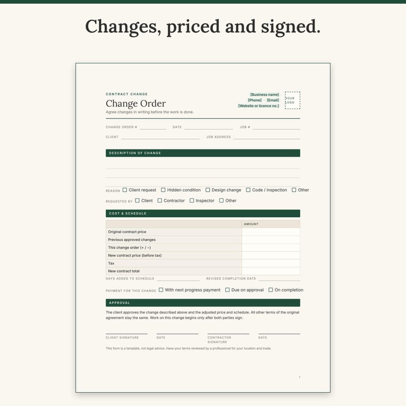 Contractor Client Forms Bundle, Estimate, Change Order, Warranty (PDF Download) image 6