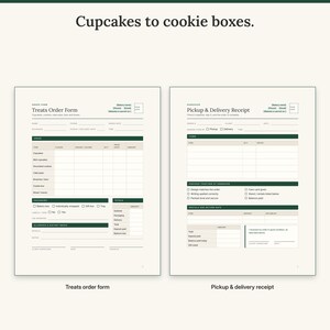 Treats order form for cupcakes, cookies and cake pops next to the pickup and delivery receipt
