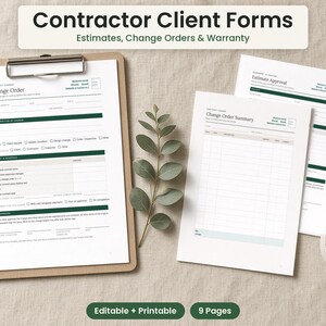 Contractor Client Forms Bundle, Estimate, Change Order, Warranty (PDF Download) image 1