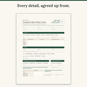 Custom cake order form with tiers, flavors, design, writing, allergies, pickup or delivery and deposit