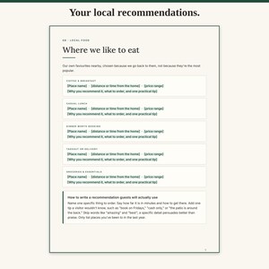 Local food recommendations page for a rental host