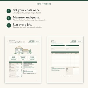 Three steps: set your costs once, measure and quote, then log every job, shown with the price list and invoice