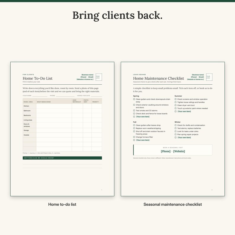 Room-by-room home to-do list for clients next to the seasonal home maintenance checklist
