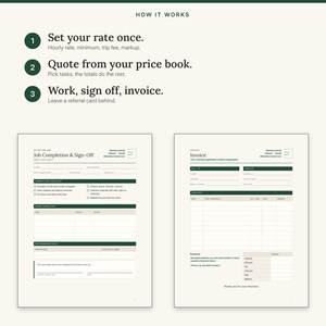 Three steps: set your rate once, quote from your price book, then work, sign off and invoice