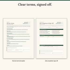 Service terms template with prompts next to the job completion and sign-off form