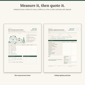 Site measurement sheet with a simple house outline lettered A to H next to the holiday lighting estimate