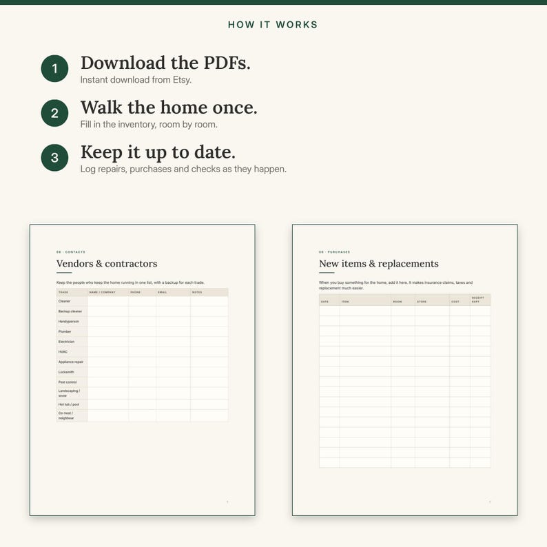 Three steps: download, walk the home once, keep the records up to date