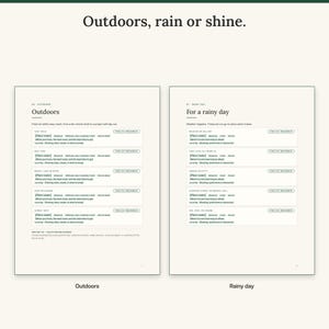 Outdoors page with difficulty and time-to-allow fields next to the rainy day page