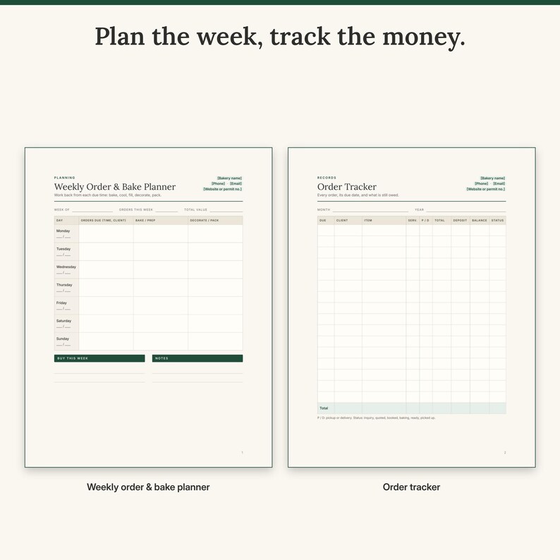 Weekly order and bake planner next to the monthly order tracker