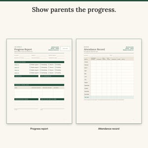 Progress report for parents with skill ratings and goals next to the yearly attendance record