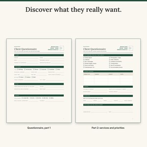 Two-page client questionnaire covering the event, style, budget, services, vendors and priorities