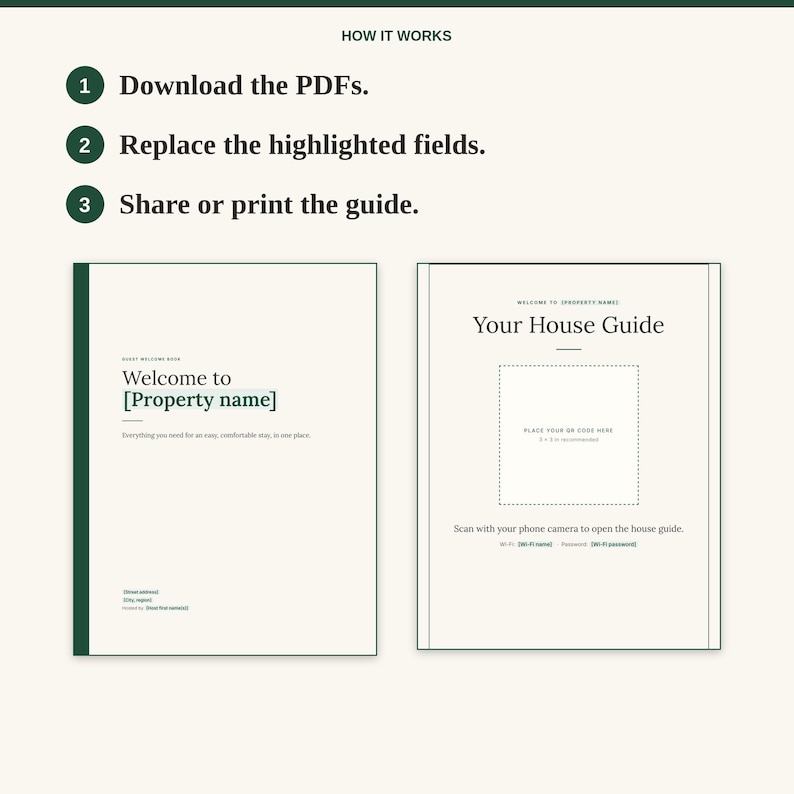 Three steps to download, edit, and share the guest guide