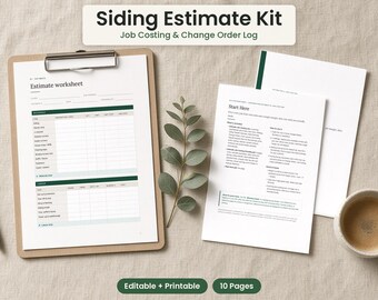 Siding Contractor Estimate Template, Job Costing Spreadsheet, Change Order Log (Digital Download)
