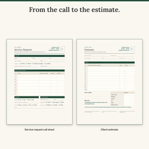 Service request call sheet with a task list next to the client estimate with approval lines
