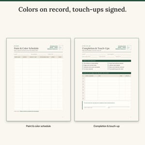 Paint and color schedule next to the completion and touch-up sign-off form