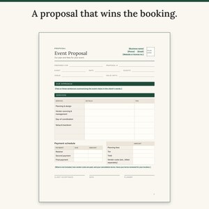 Event proposal with services, fees, payment schedule and acceptance signature lines