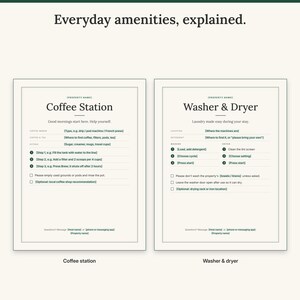 Coffee Station sign with brewing steps next to the Washer and Dryer sign