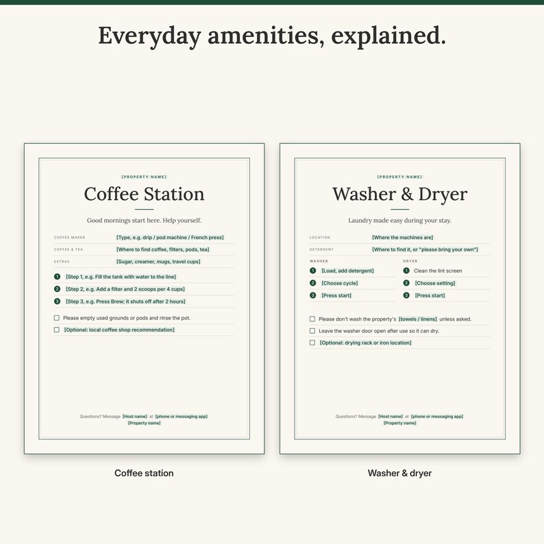 Coffee Station sign with brewing steps next to the Washer and Dryer sign