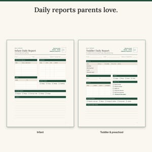 Infant daily report with bottles, diapers and naps next to the toddler and preschool daily report