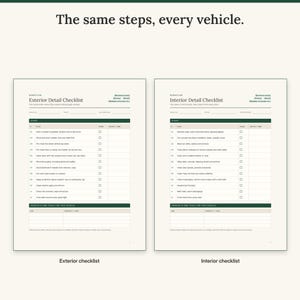 Twelve-step exterior detail checklist next to the twelve-step interior detail checklist