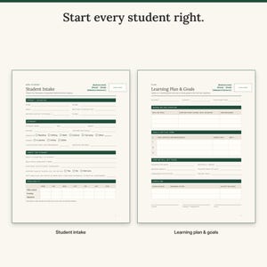 Student intake form for parents next to the learning plan with starting point, goals and check-in dates