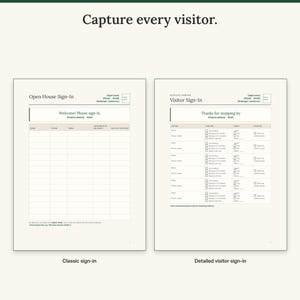 Classic open house sign-in sheet next to the detailed visitor sign-in with timeline and agent questions
