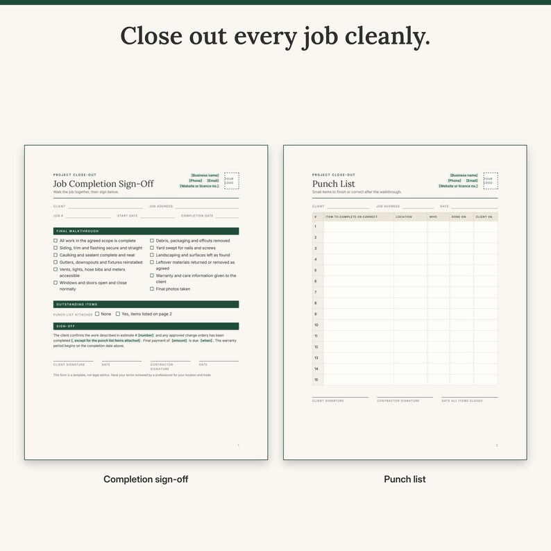 Contractor Client Forms Bundle, Estimate, Change Order, Warranty (PDF Download) image 7