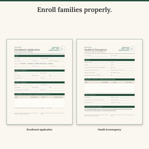 Enrollment application with parents and authorized pick-ups next to the health and emergency information form