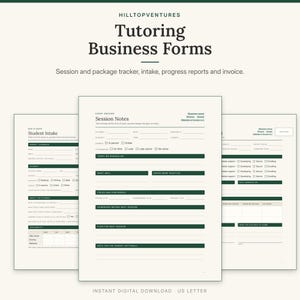 Tutoring Business Forms, Tutor Session Tracker Spreadsheet, Student Intake Form, Progress Report, Tutoring Invoice, Tutor Planner Kit
