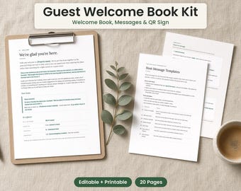 Airbnb Welkomstboek Sjabloon Bewerkbaar PDF, Handleiding voor Vakantiehuizen, Check-in Berichten voor Verhuurders, QR-code Gastengids Bord