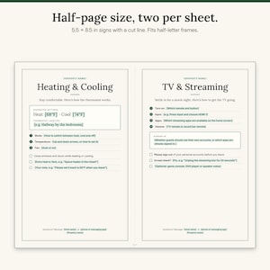 Landscape US Letter sheet with two half-page signs side by side and a dashed cut line