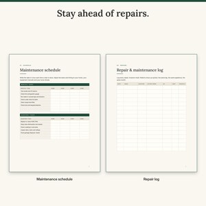 Monthly and quarterly maintenance schedule next to the repair and maintenance log