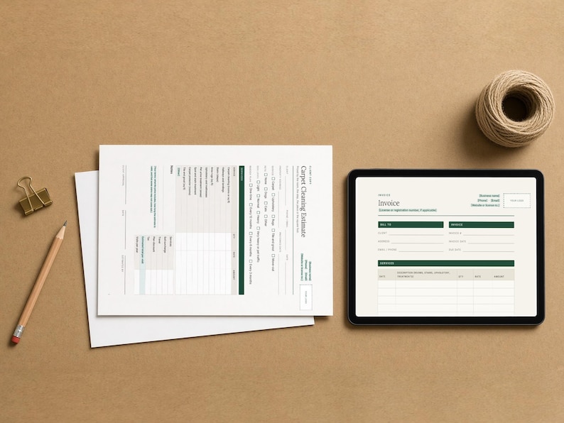 Kit para empresas de limpieza de alfombras: hoja de cálculo de precios, presupuesto, orden de trabajo, factura (descarga digital). imagen 2